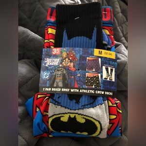 Men’s Justice League 2 pair Boxer Brief & Crew Socks Set - Blue/Black/Red/Yellow